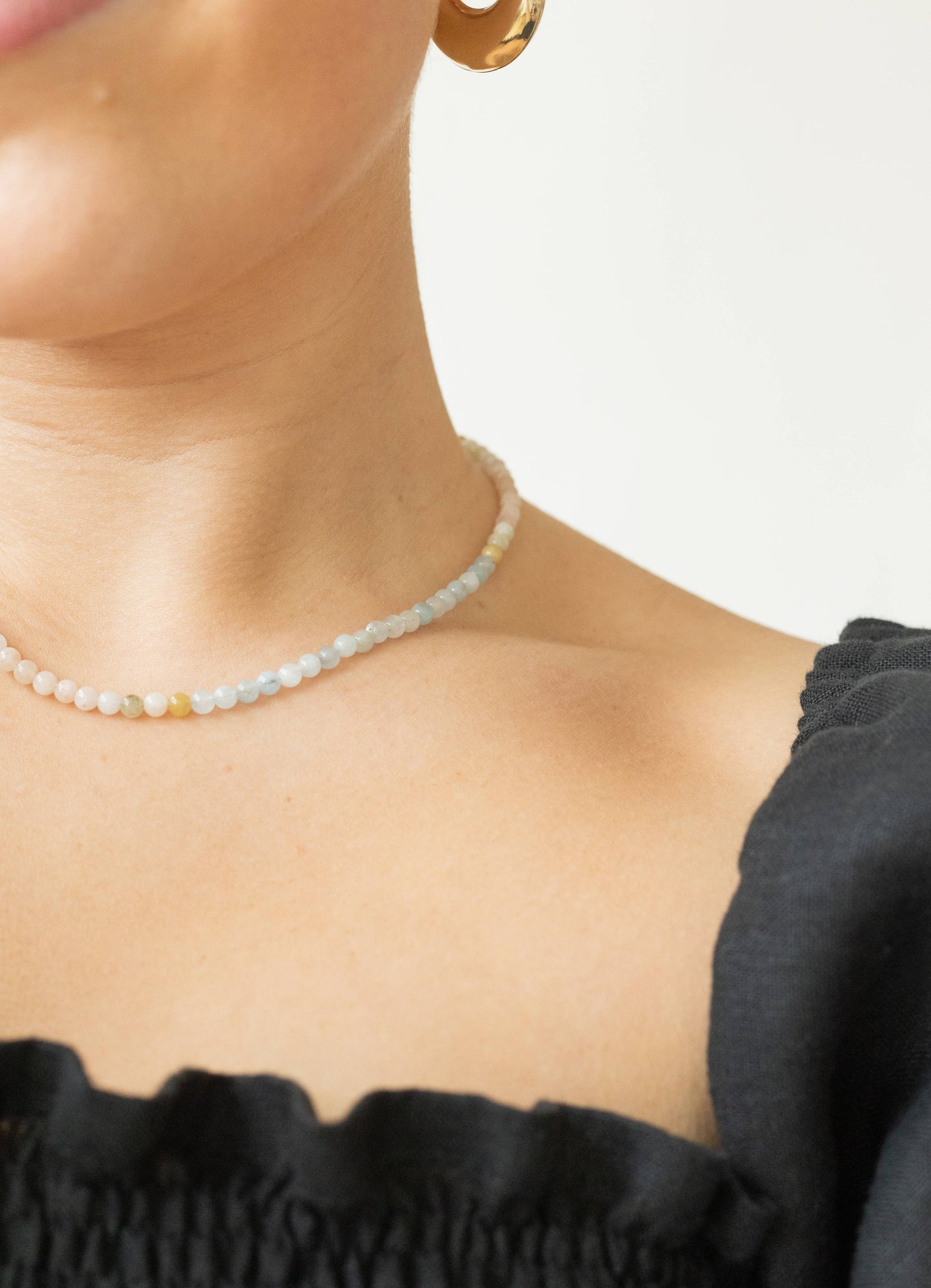 Aquamarine mini beaded necklace