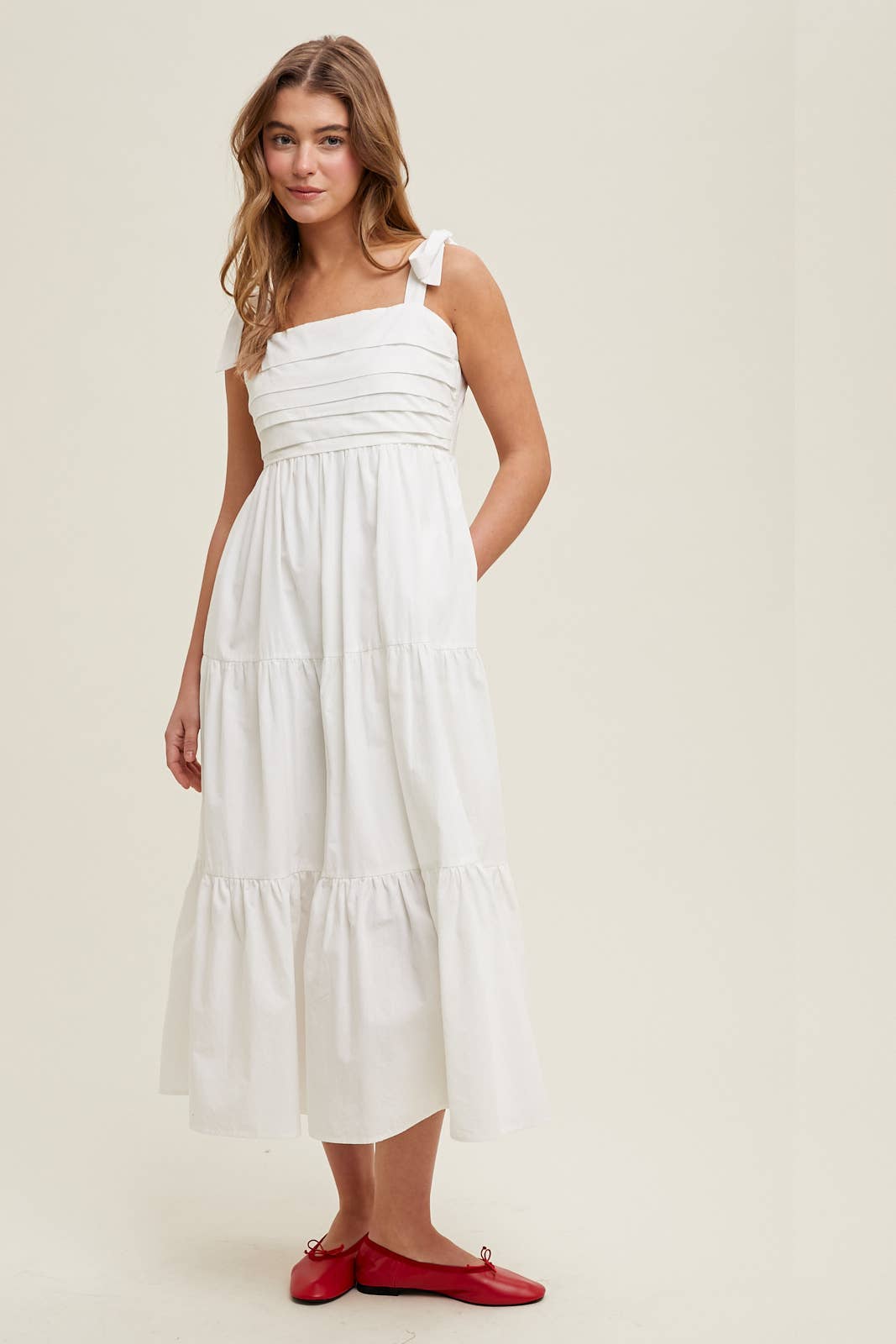 Pleated Tired Tie Strap Summer Dress