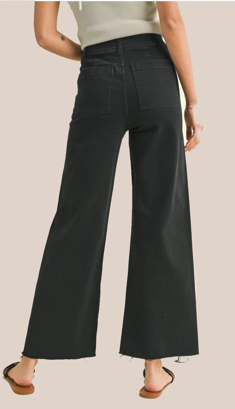 Crew Wide Leg Denim Pants - Washed Black