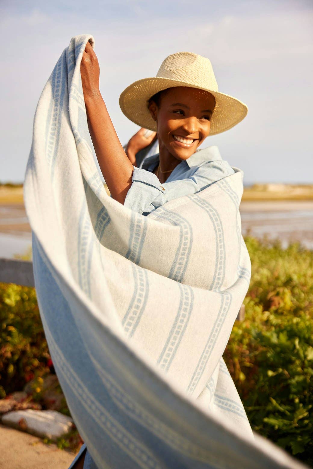 Fog Tile Stripe Lightweight ChappyWrap Blanket