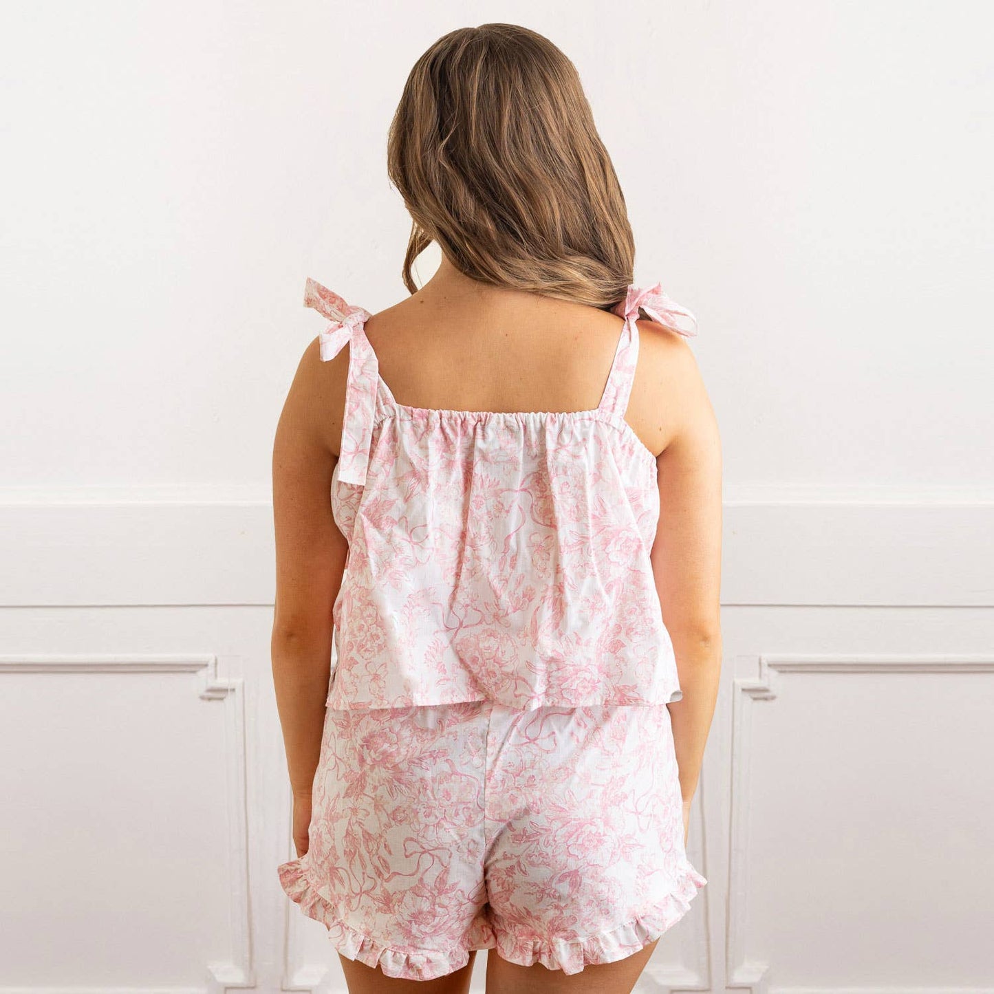 Pink Bow Toile Tie Top Ruffle Sleep Set