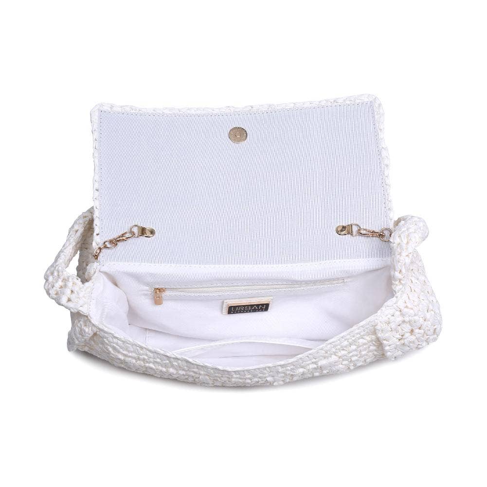 White Woven Fold Over Shoulder Bag