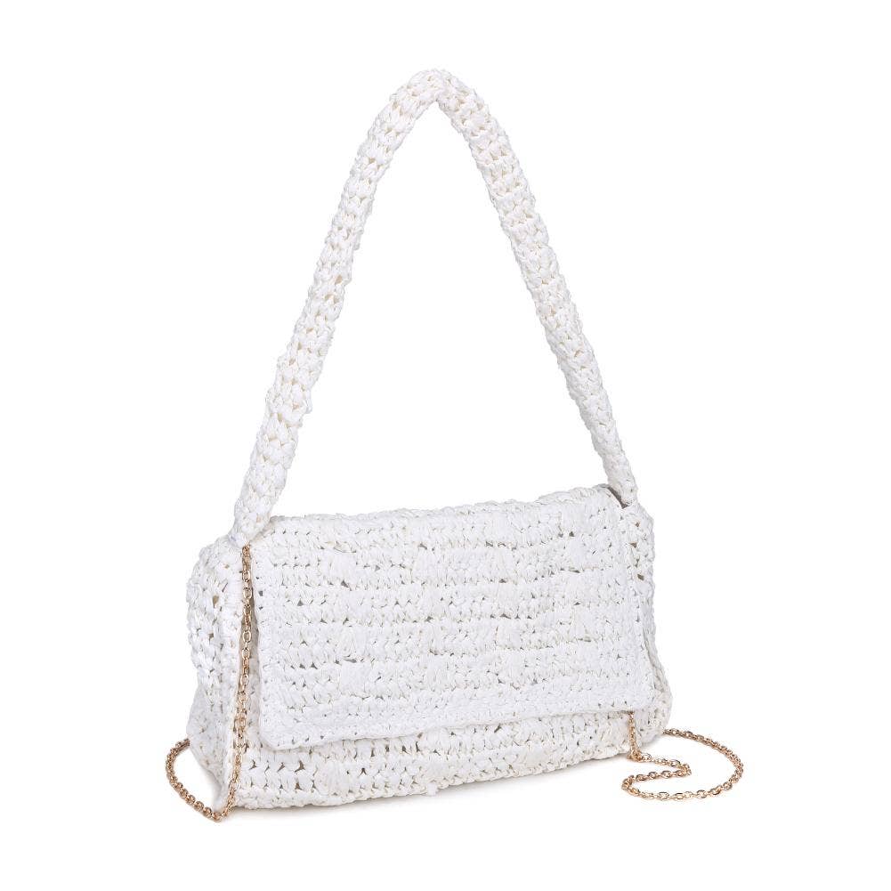 White Woven Fold Over Shoulder Bag