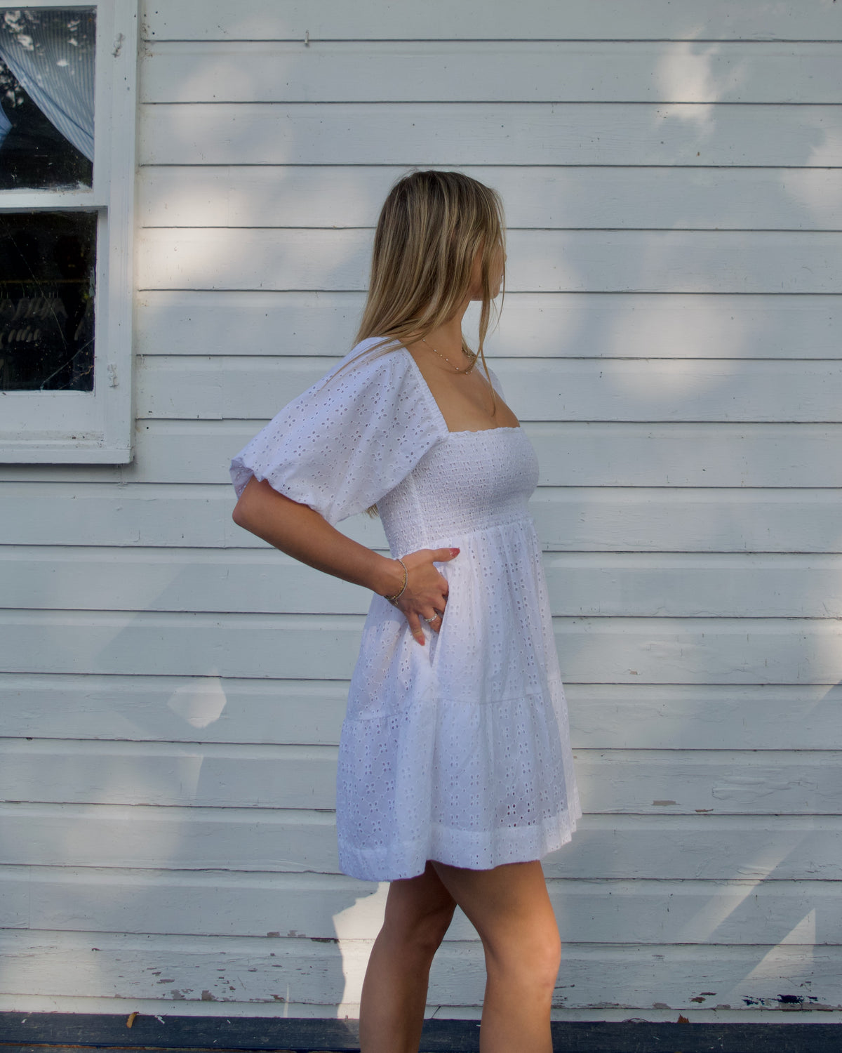 Esmeralda White Eyelet Smocked Dress