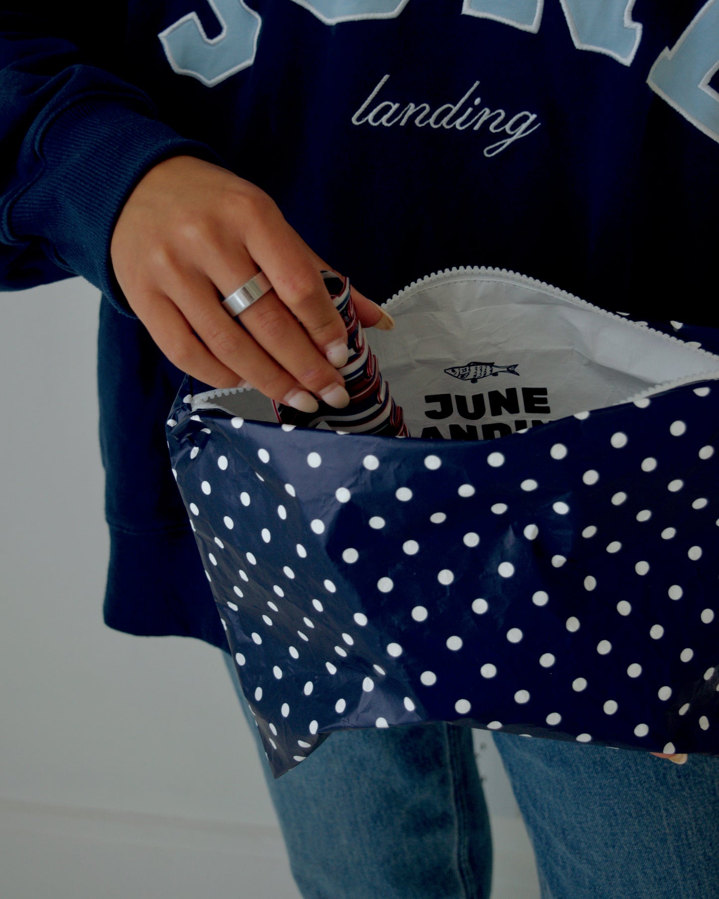 Navy Polka Dot Essentials Pouch