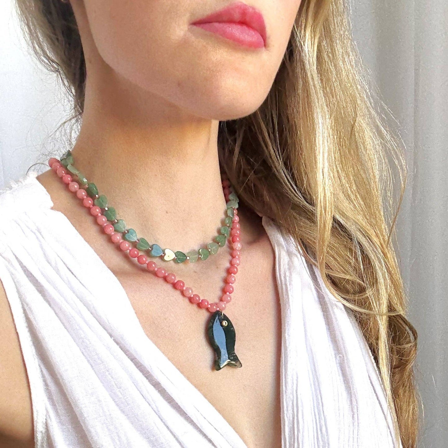 Green Beaded Fish Necklace