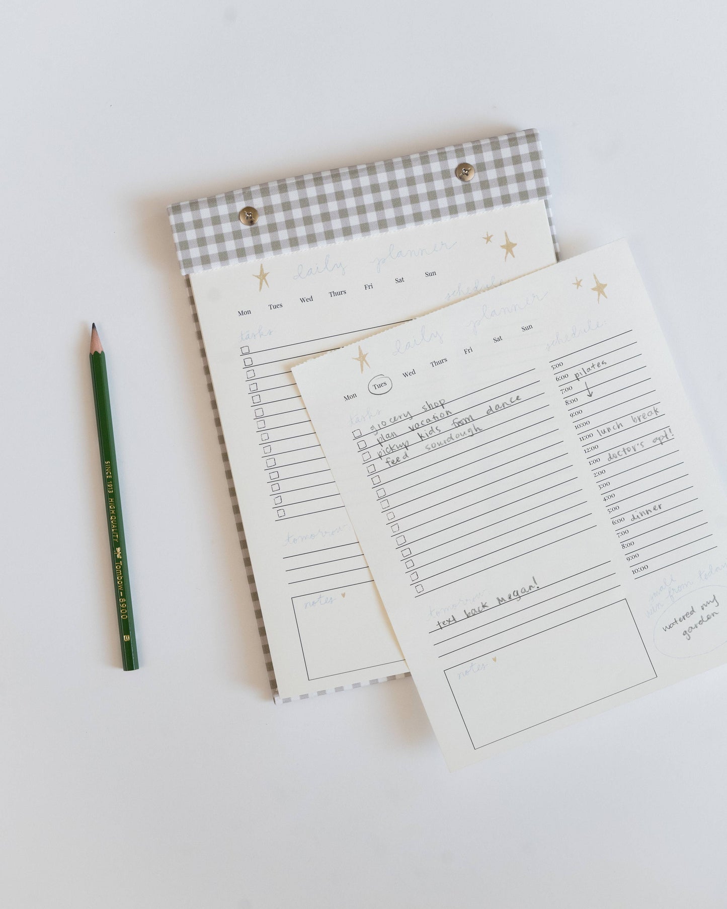 Daily Planner Notepad in Pistachio Green Gingham