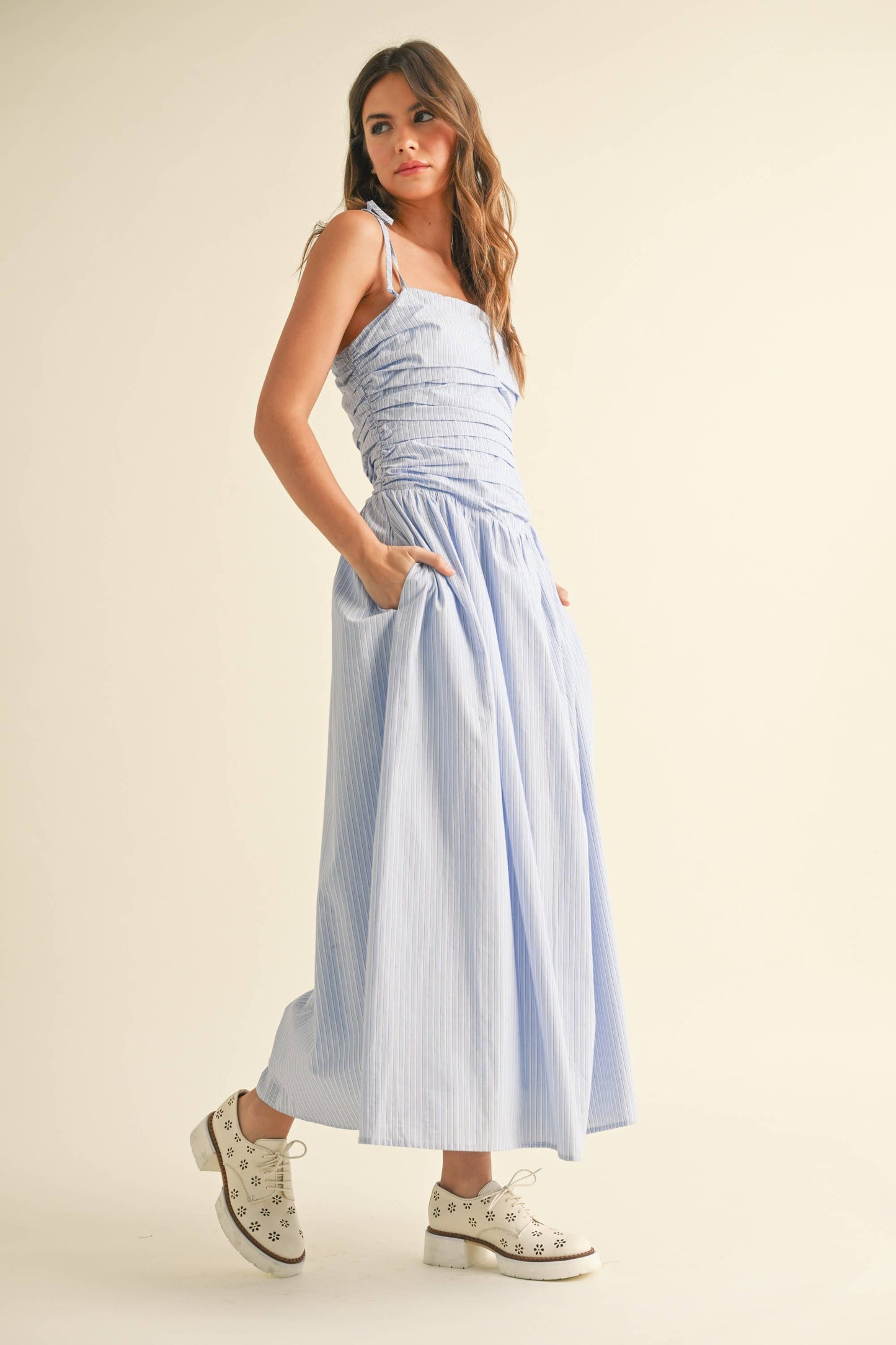 Daphne Blue Stripe Drop Waist Summer Dress