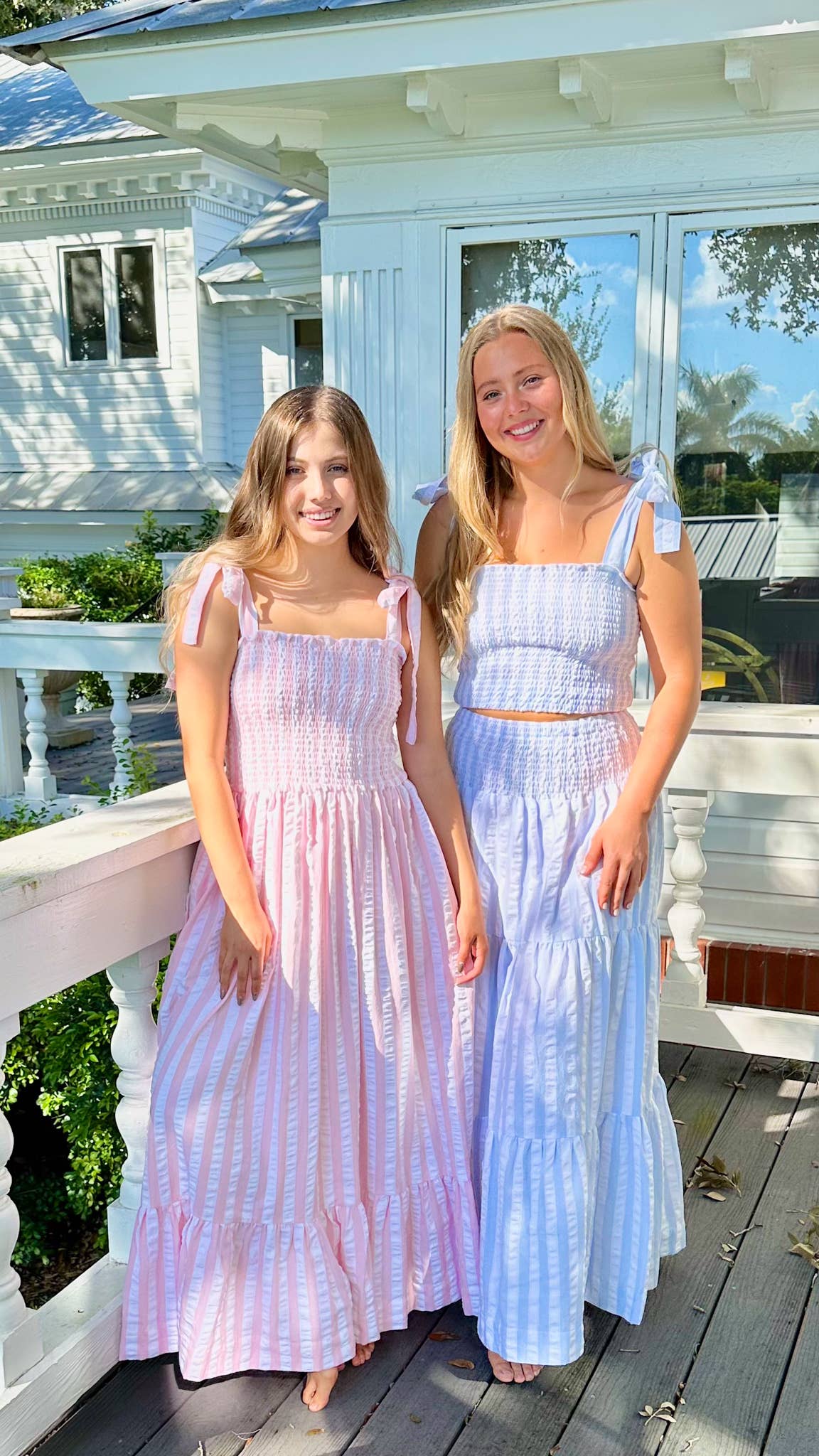 Pink & White Seersucker Tie Top Smocked Dress