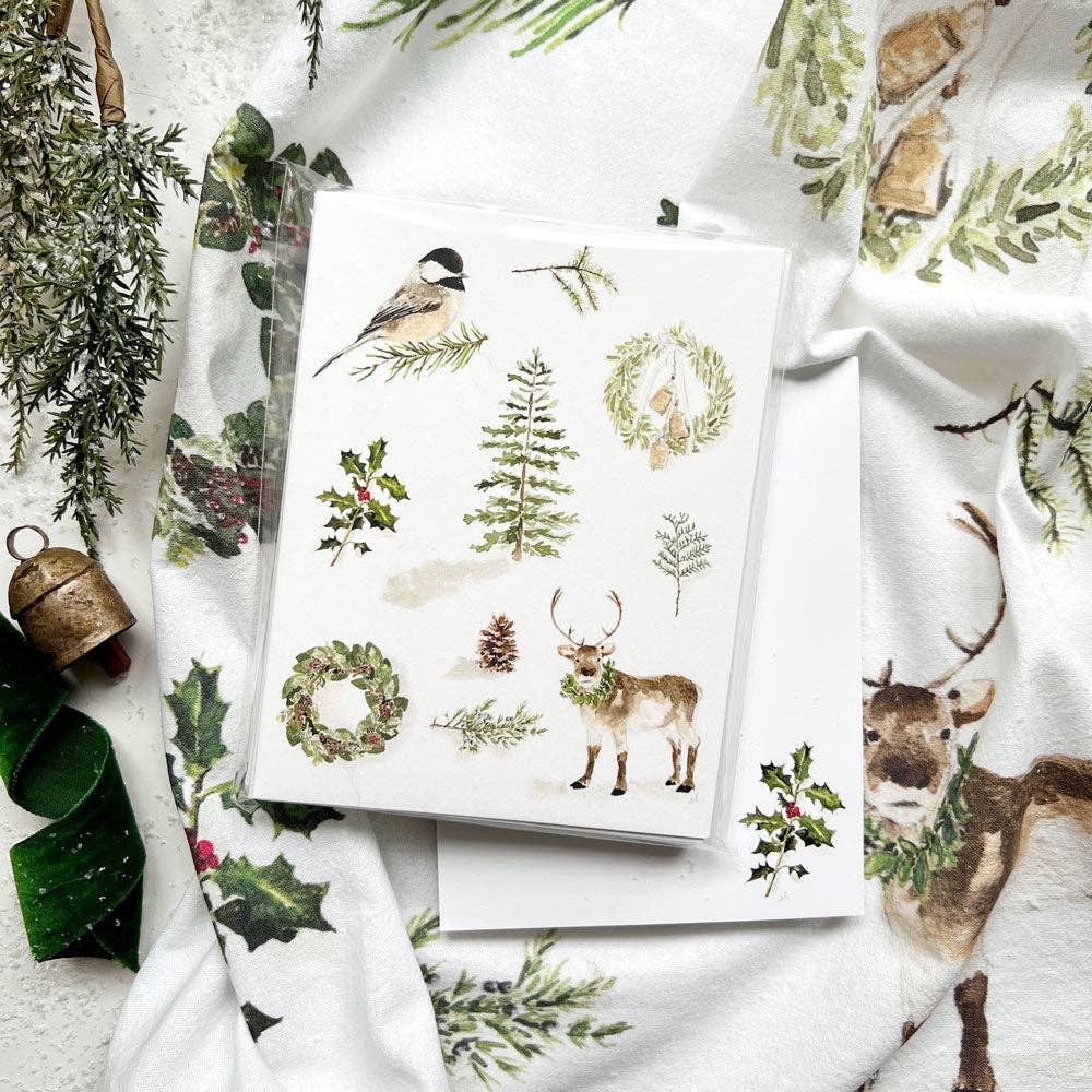 Emily Lex Studio Evergreen Christmas tea towel