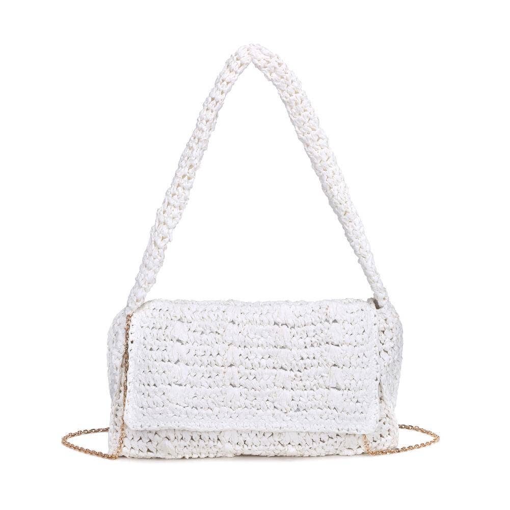 White Woven Fold Over Shoulder Bag