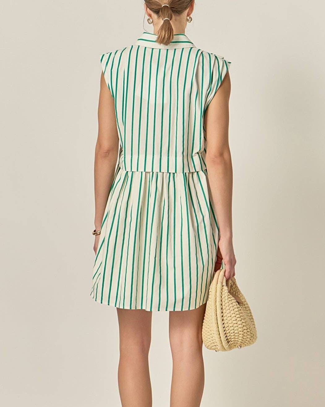 Striped Pleated Shoulder Shirt Mini Dress
