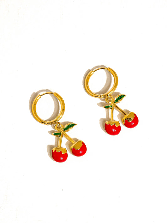 Vintage Cherry Huggie Hoop Earrings