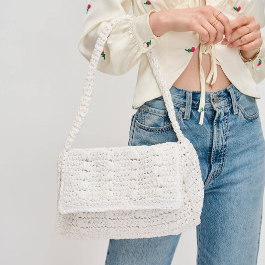 White Woven Fold Over Shoulder Bag
