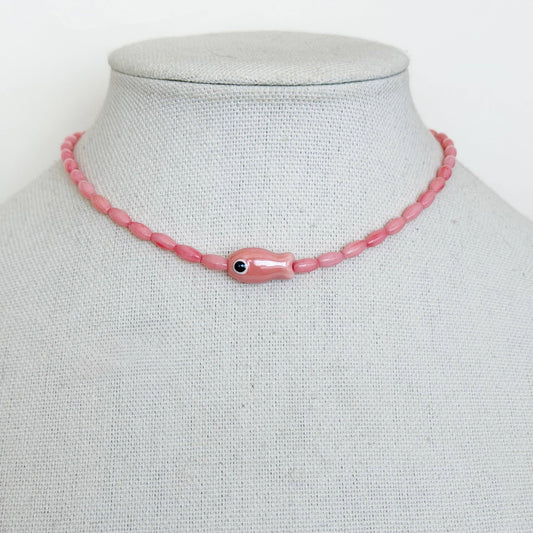 Pink Fish Beaded Necklace