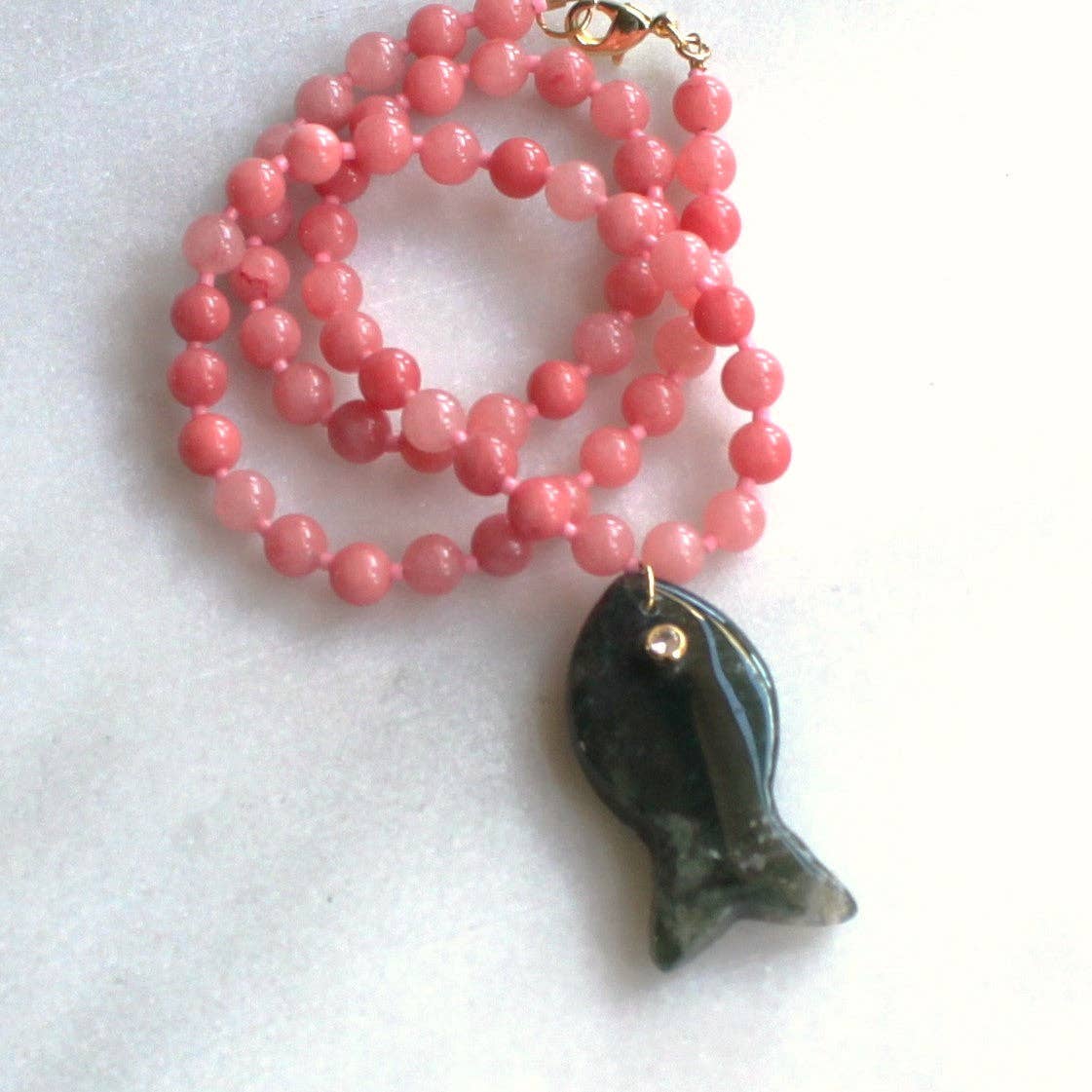 Green Beaded Fish Necklace