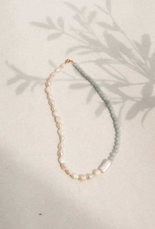 Quince Blue Jade and Pearl Necklace 