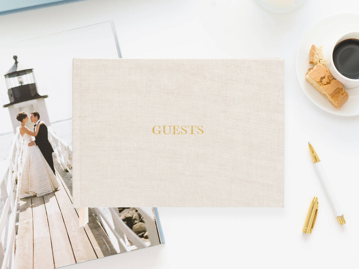 Ivory Flax Linen Guest Book