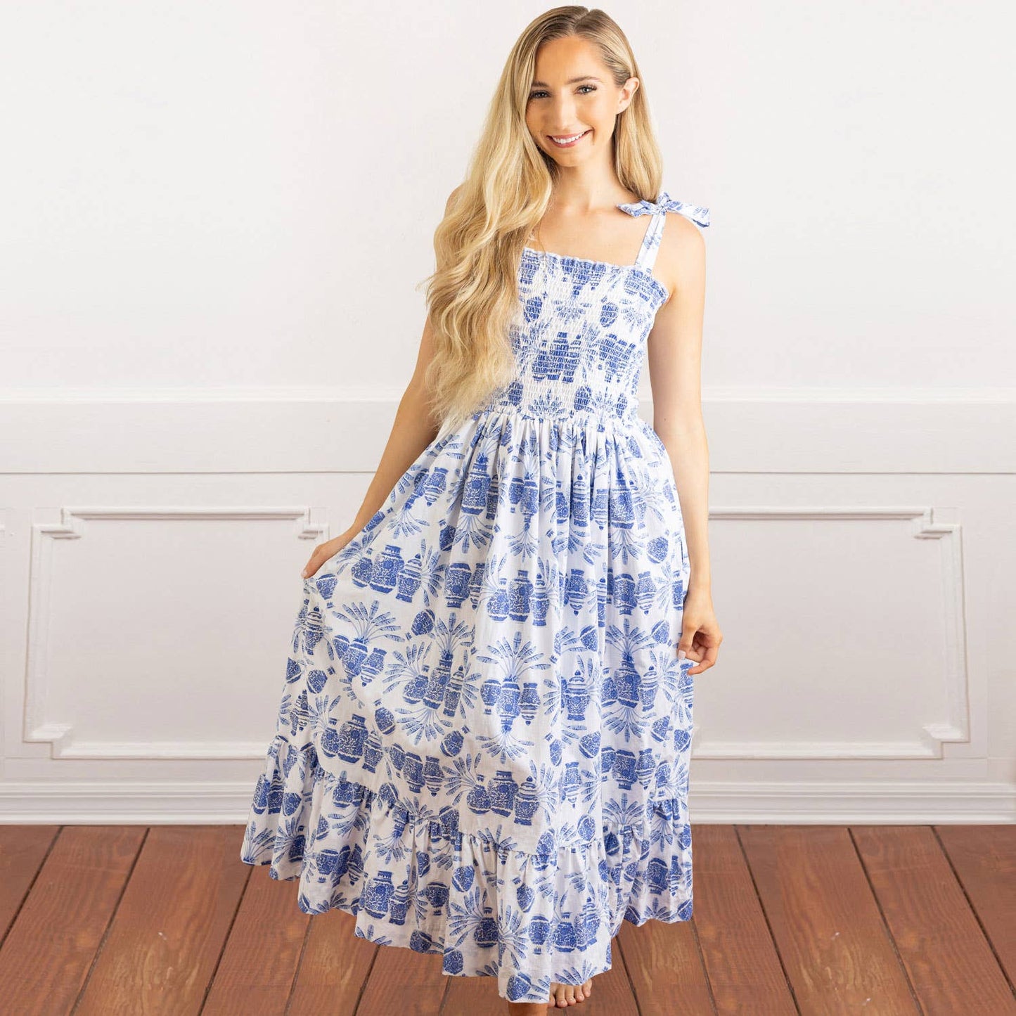 Ginger Fans Tie Top Smocked Dress