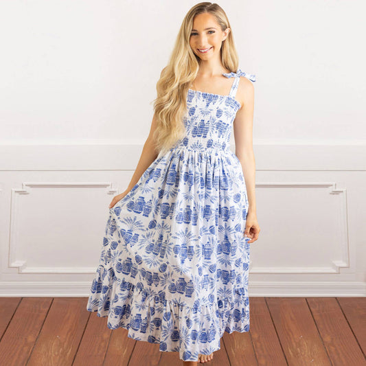Ginger Fans Tie Top Smocked Dress