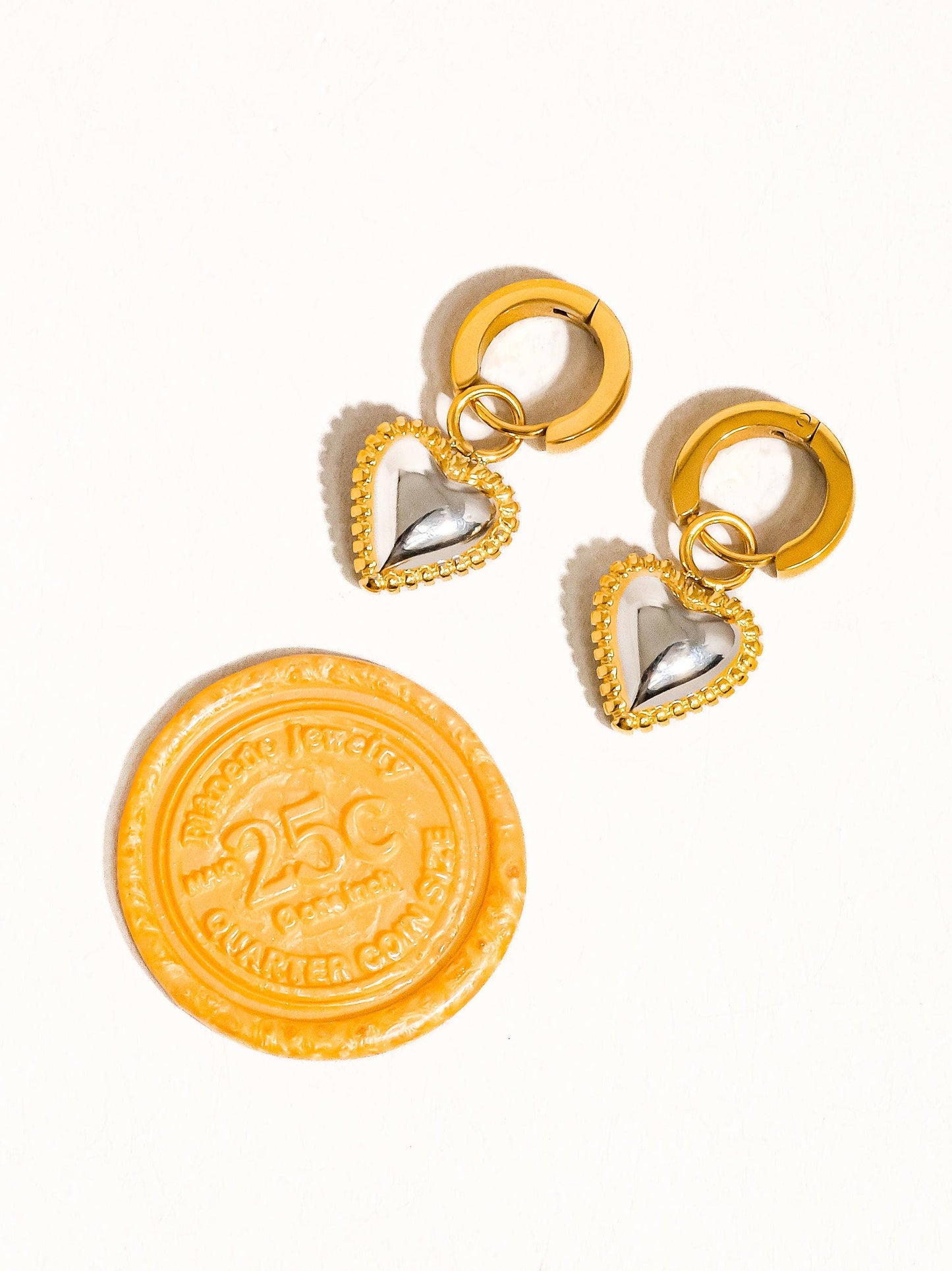 Crazy In Love Mixed Metals Heart Charm Huggie Hoop Earrings
