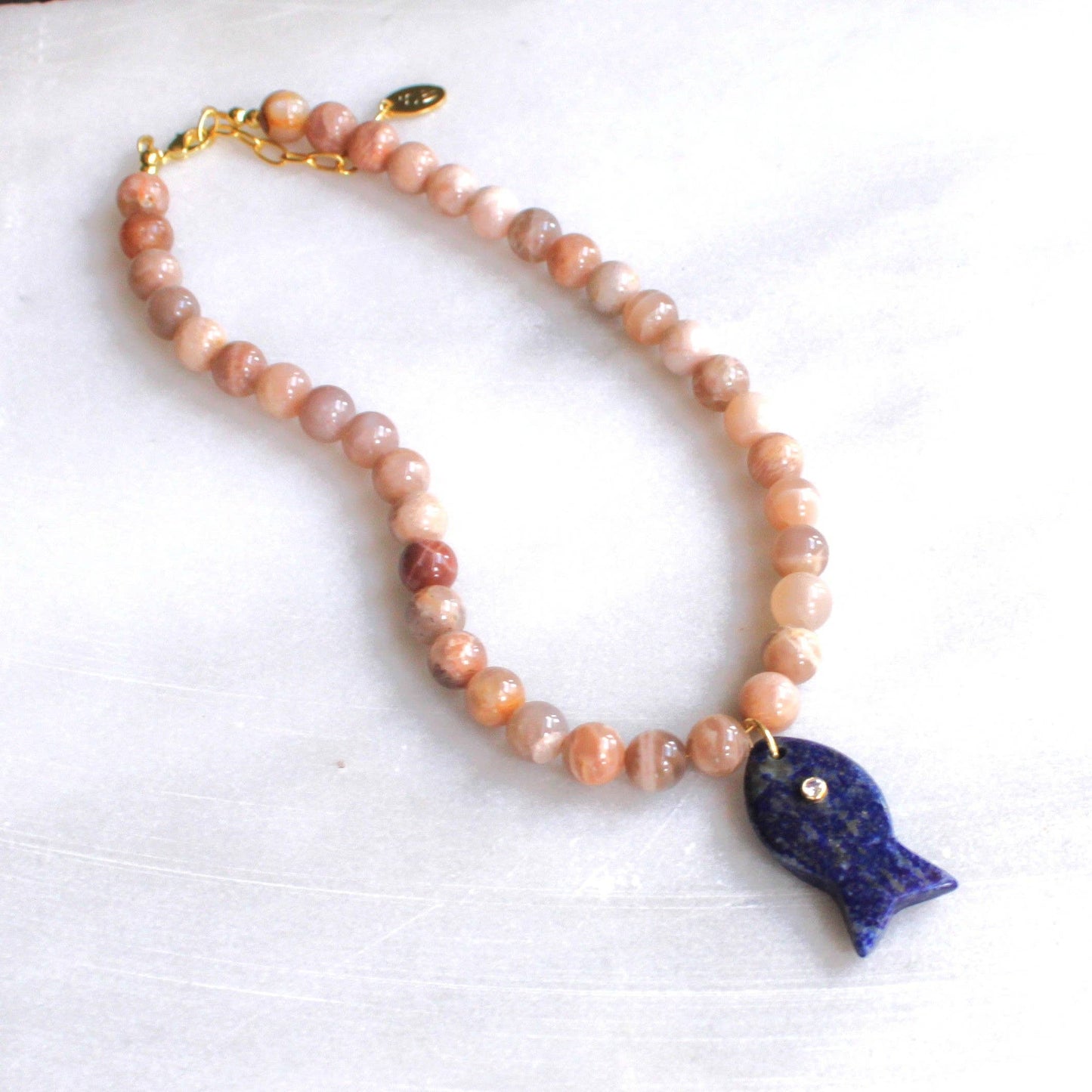 Navy Beaded Fish Necklace