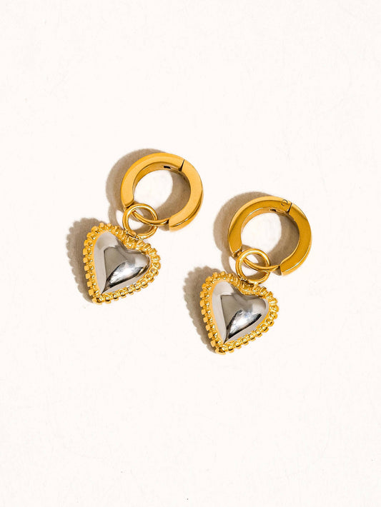 Crazy In Love Mixed Metals Heart Charm Huggie Hoop Earrings
