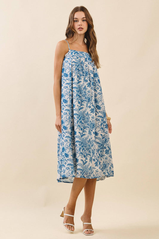 Evelyn Floral Print Swing Midi Dress