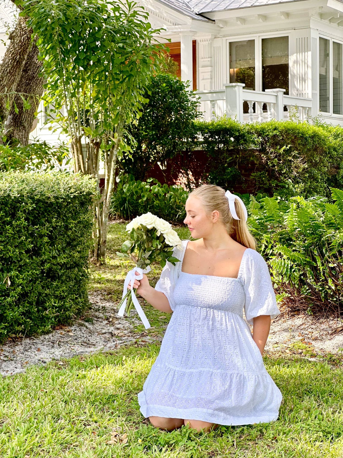Esmeralda White Eyelet Smocked Dress