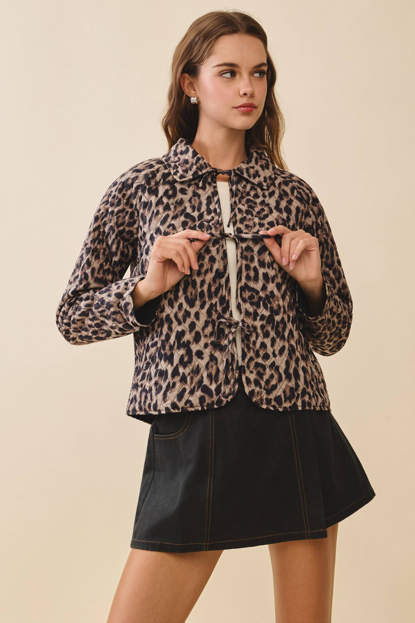 Quilted Tie Front Leopard Print Jacket