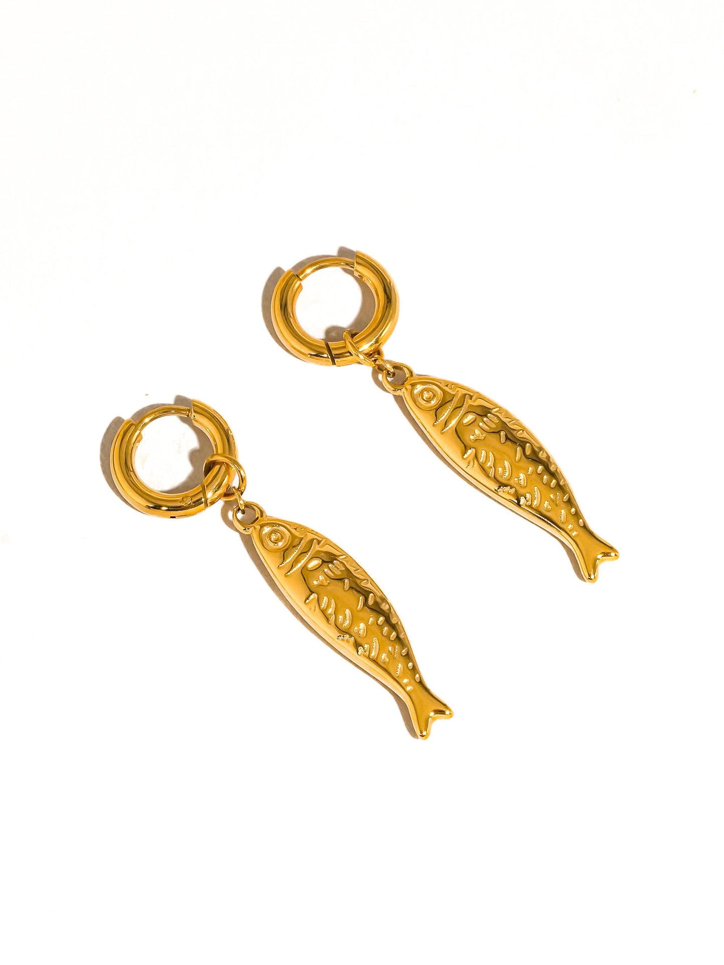 Fish Charm Huggie Hoop Dangle Earrings
