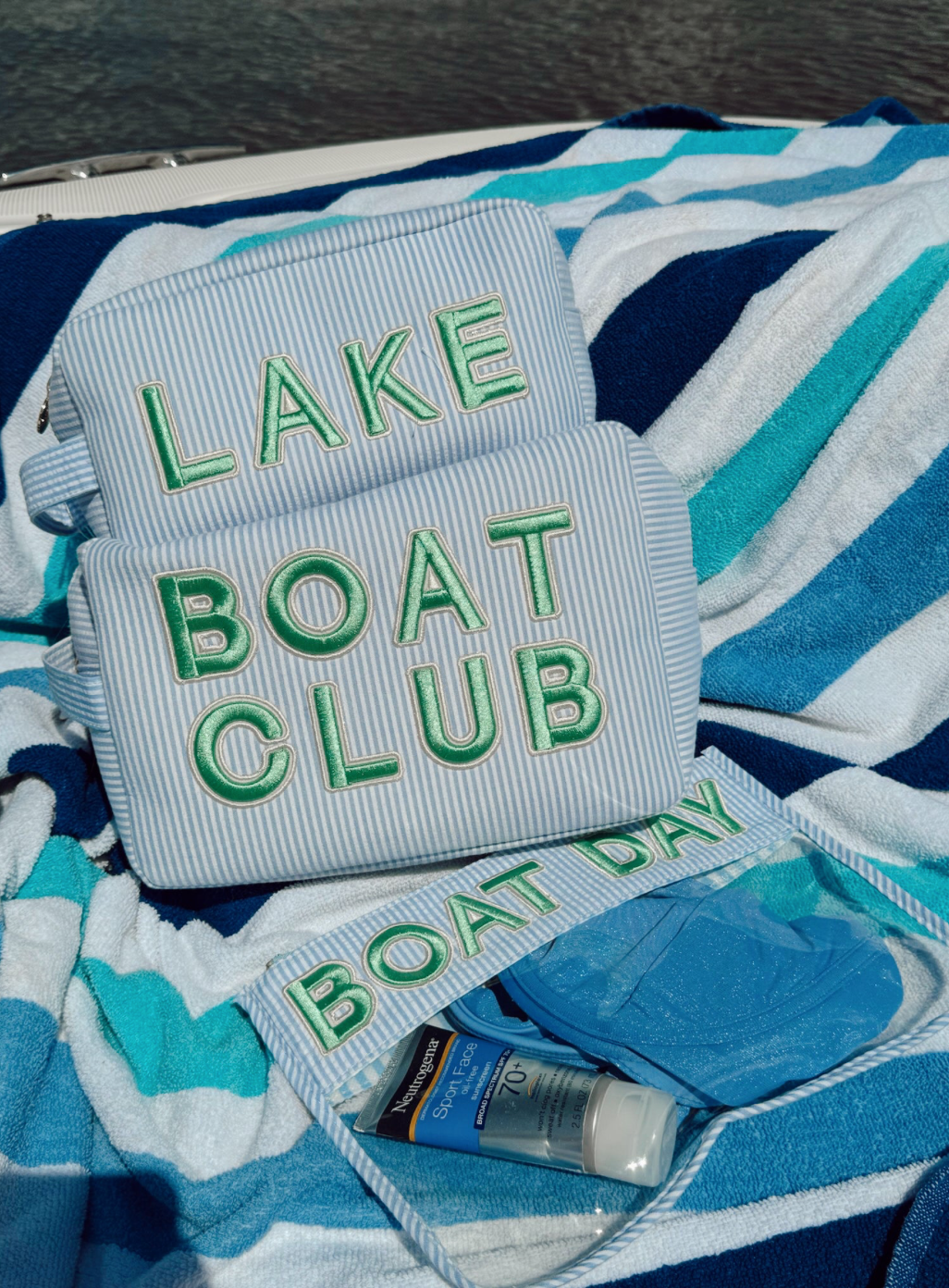 Boat Club Blue Seersucker Pouch