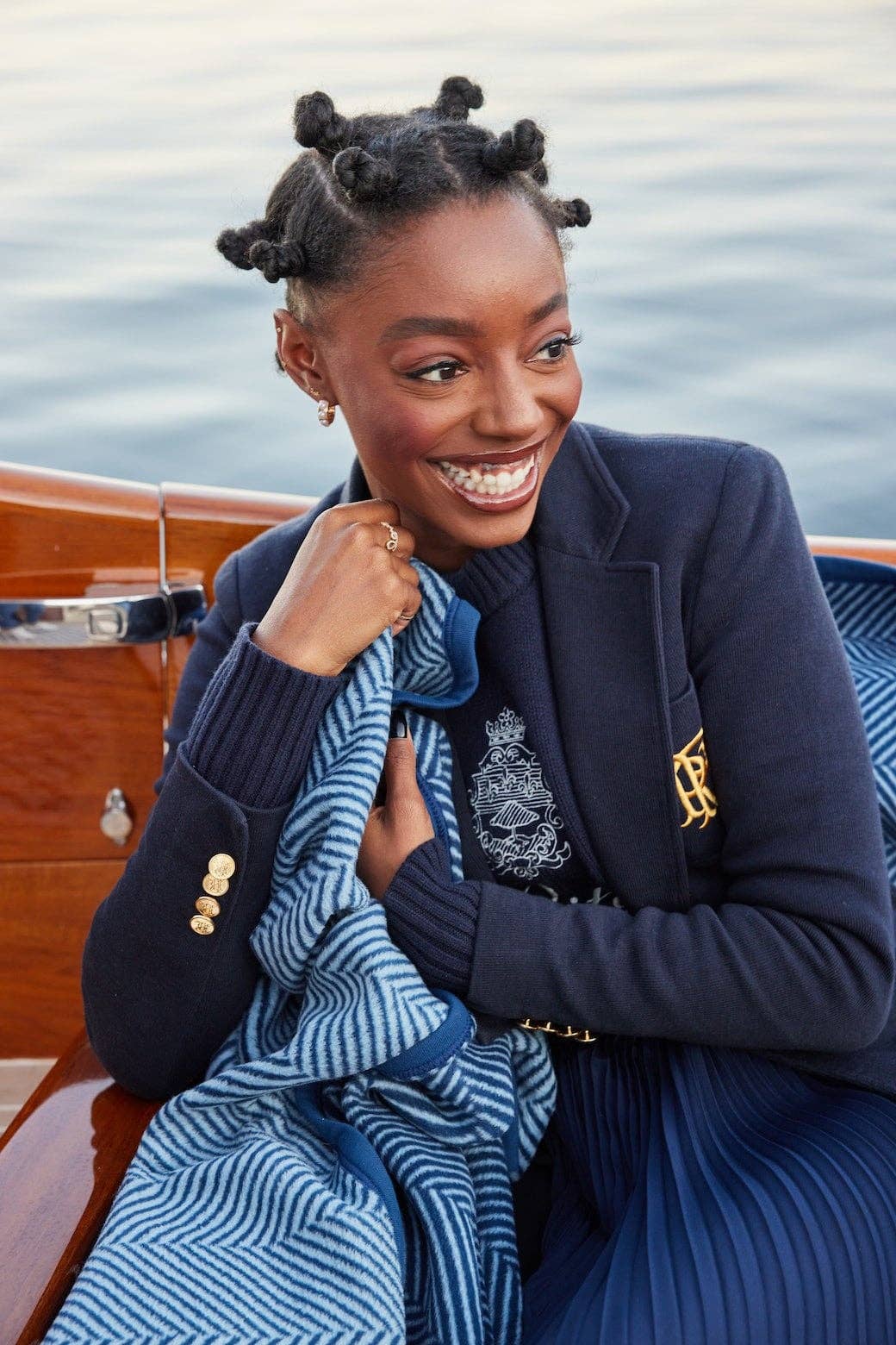 Harborview Herringbone Navy Midi ChappyWrap Blanket