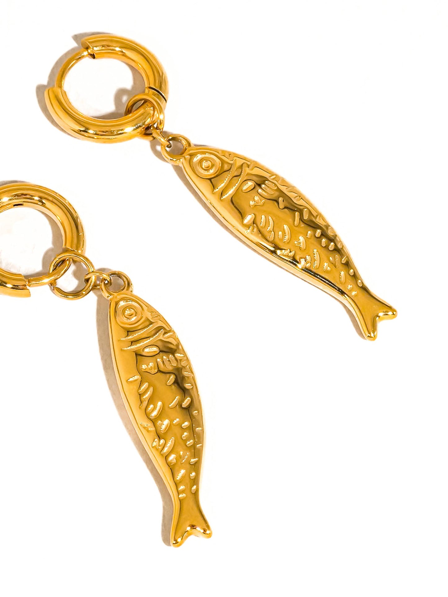 Fish Charm Huggie Hoop Dangle Earrings