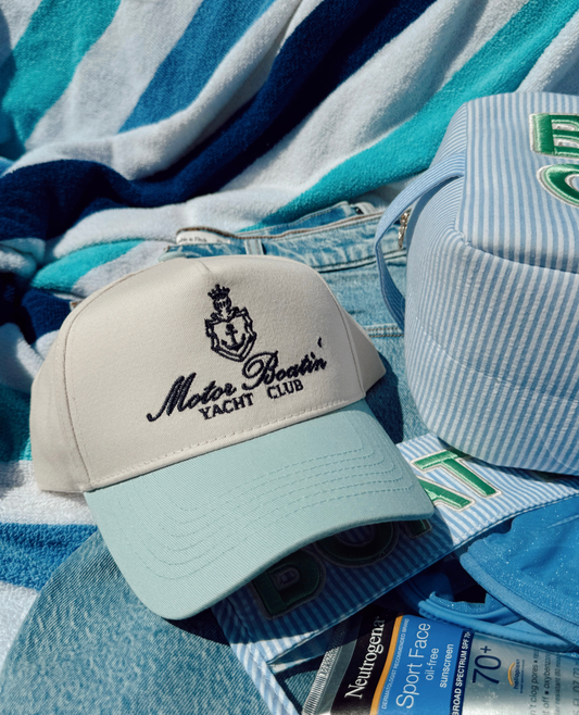 Motor Boatin' Yacht Club - Baby Blue Vintage Trucker Hat