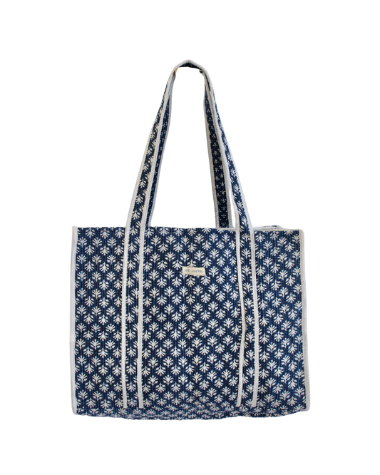 Ivy Indigo Floral Blockprint Quilted Harbor Tote