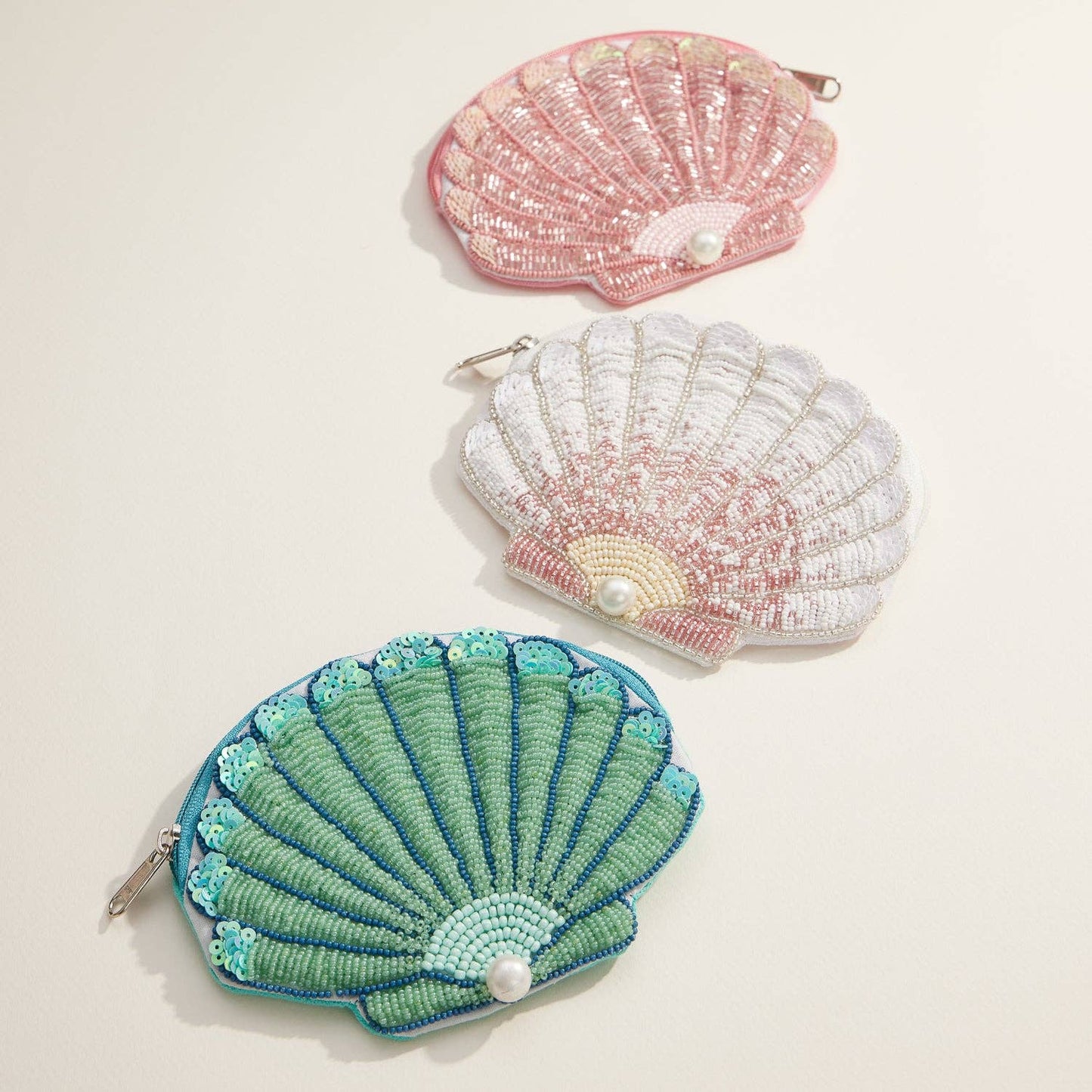 Teal Shell Beaded Coin Purse