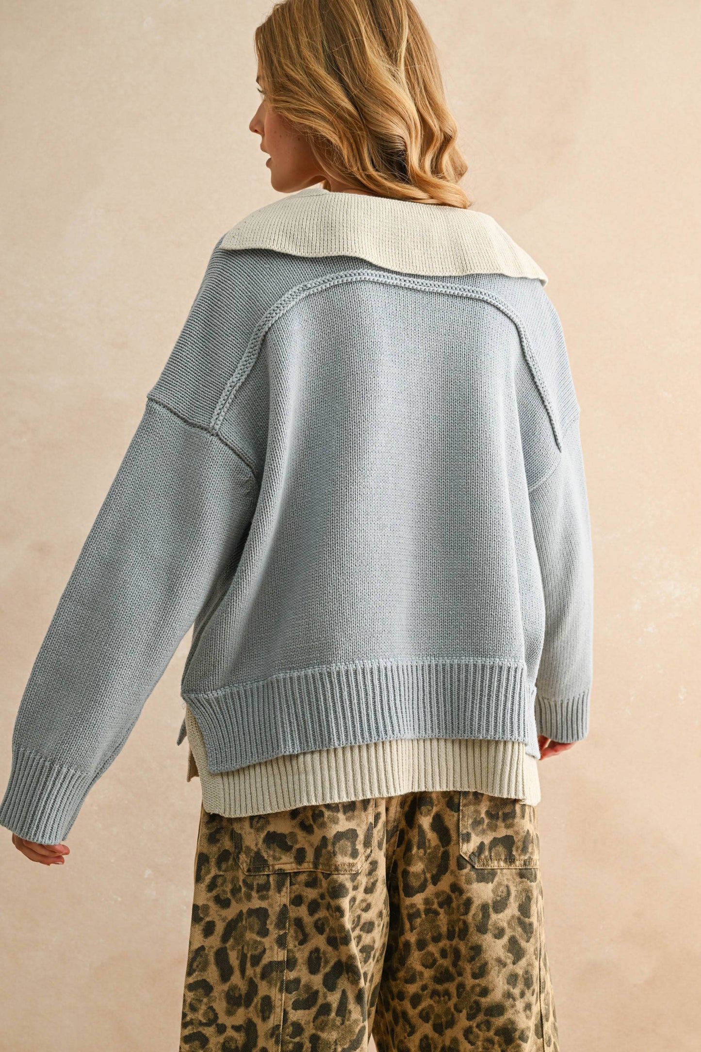 Layered V-Neck Collared Sweater