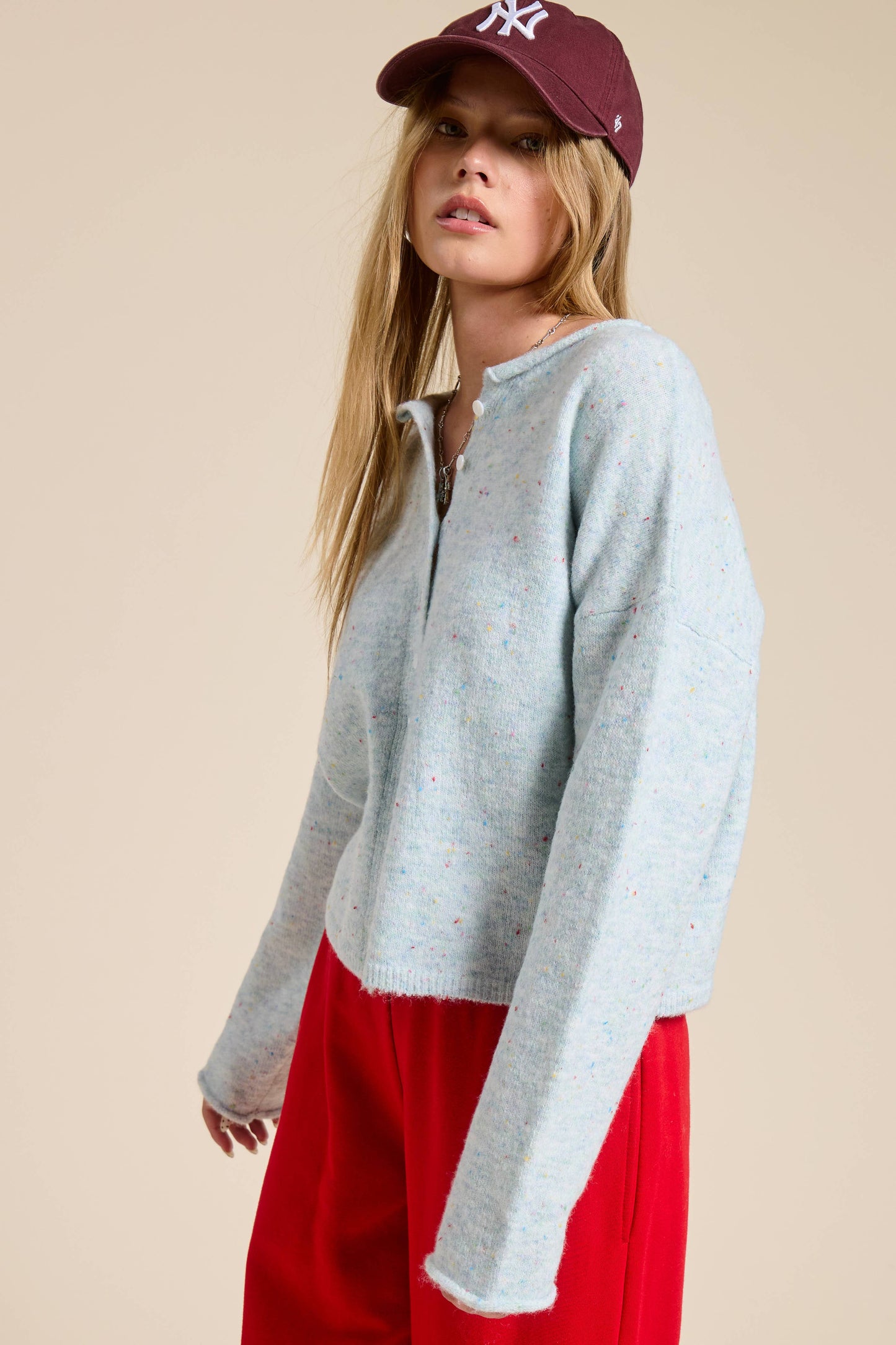Light Blue Sprinkle Essential Cardigan Sweater