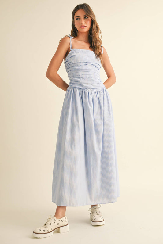 Daphne Blue Stripe Drop Waist Summer Dress