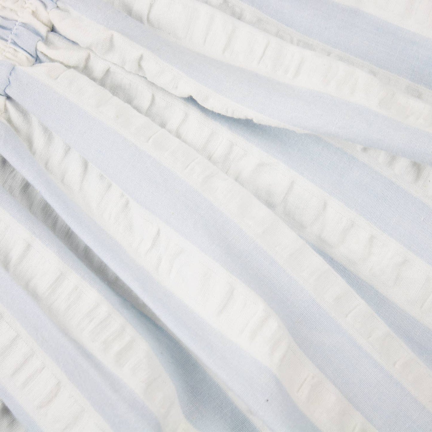 Blue & White Textured Stripe Smocked Flutter Sleeve Dress