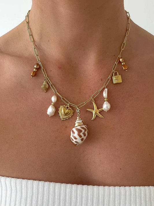 Carissa Seashell and Pearl Charm Necklace