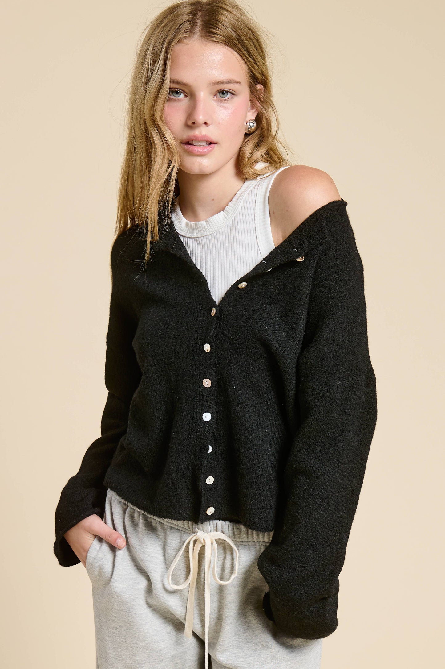 Black Essential Cardigan Sweater