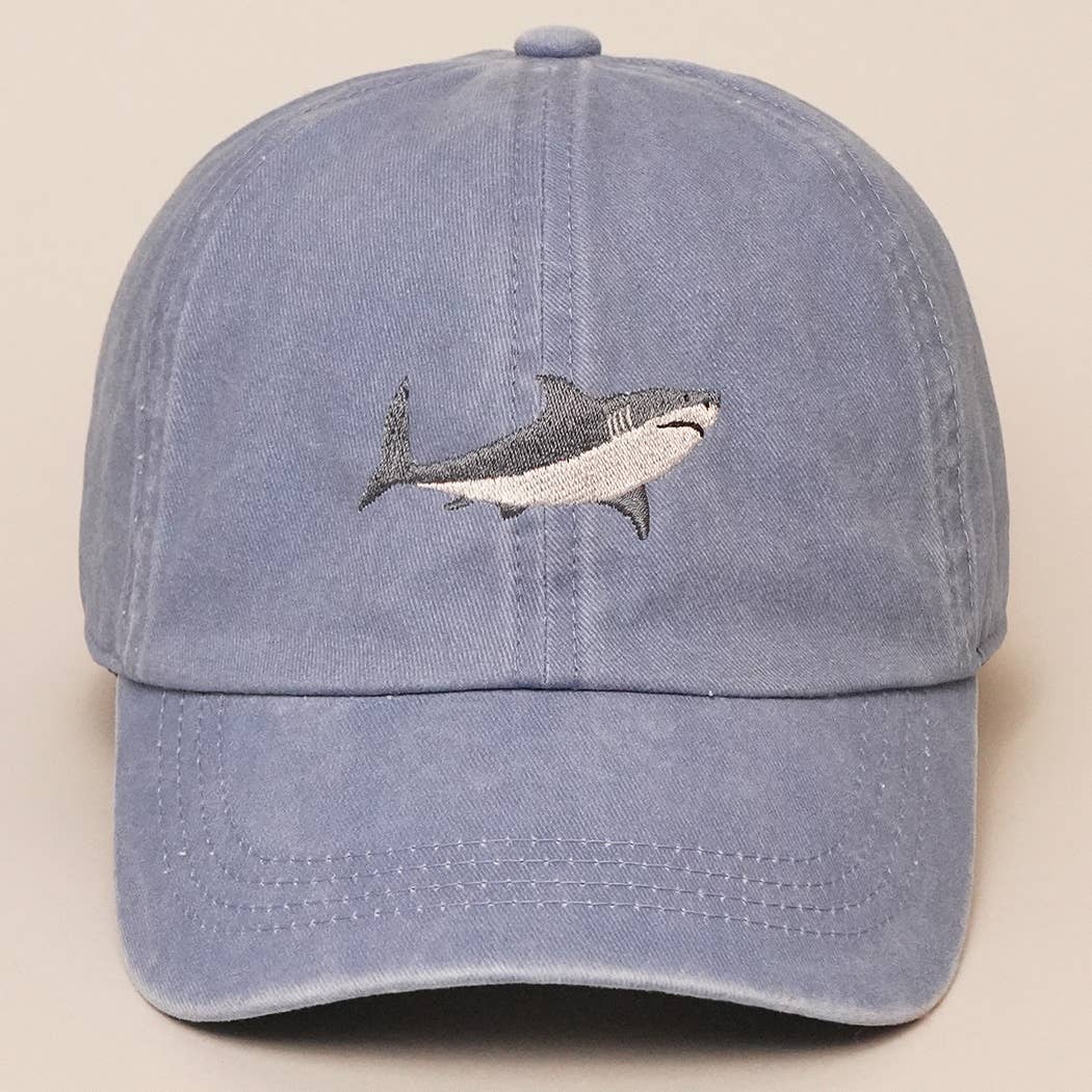 Shark Embroidered Cotton Baseball Dad Cap