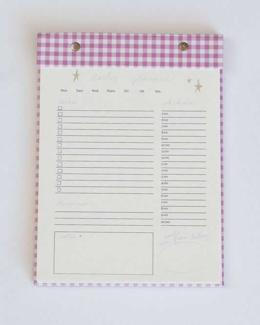 Daily Planner Notepad in Berry Pink Gingham