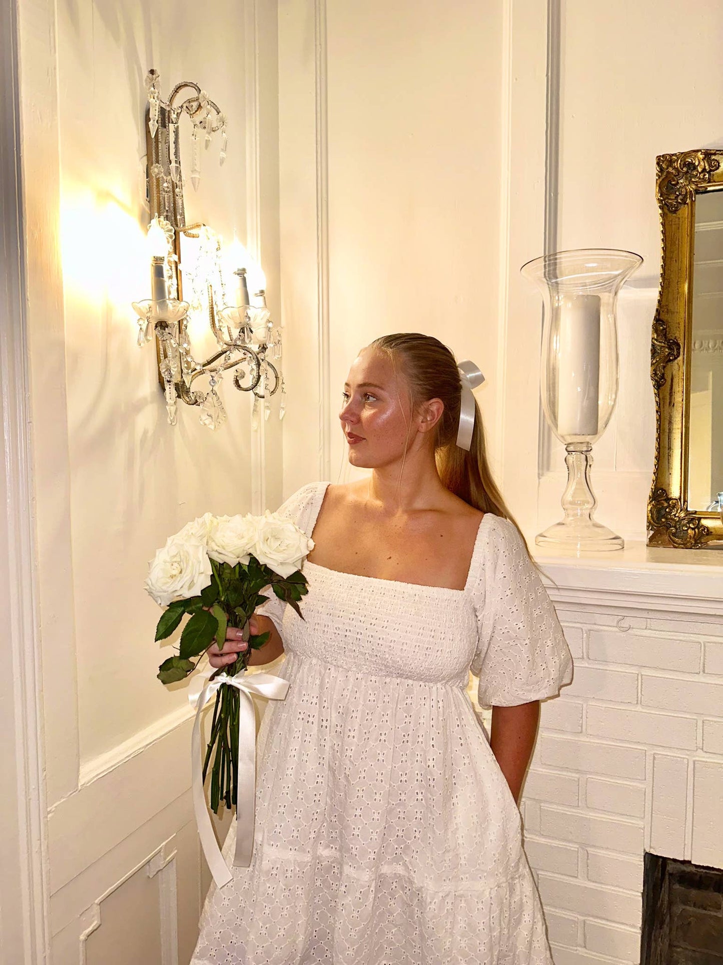 Esmeralda White Eyelet Smocked Dress