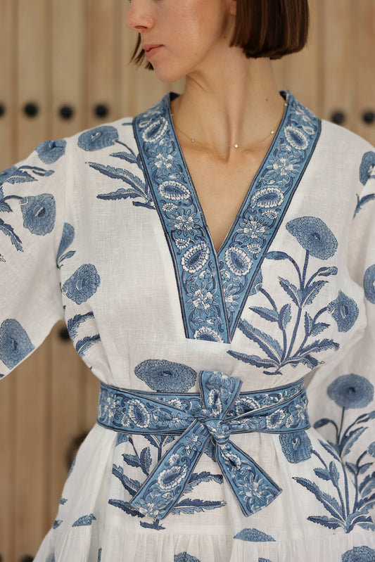 Mykonos Mini Dress Indigo Flower