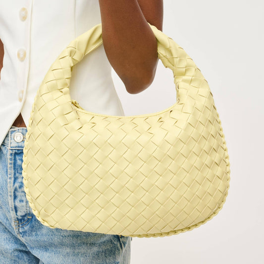 Butter Yellow Woven Vegan Leather Shoulder Bag