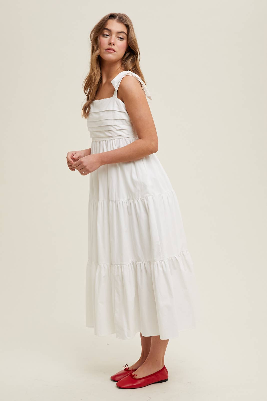 Pleated Tired Tie Strap Summer Dress