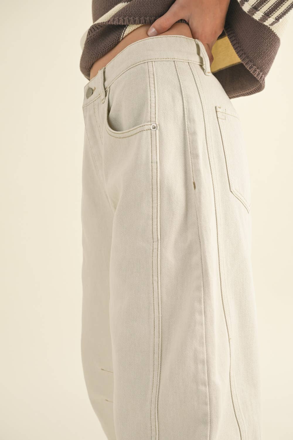 Cotton Ecru Barrel Leg Pants